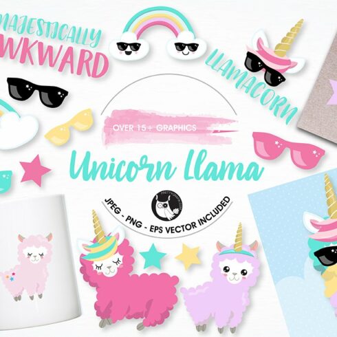 Llama unicorn graphics illustrations cover image.