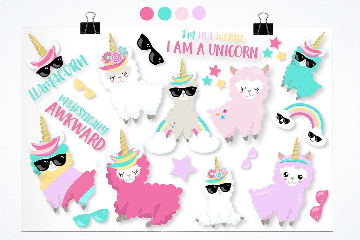 Llama unicorn graphics illustrations preview image.