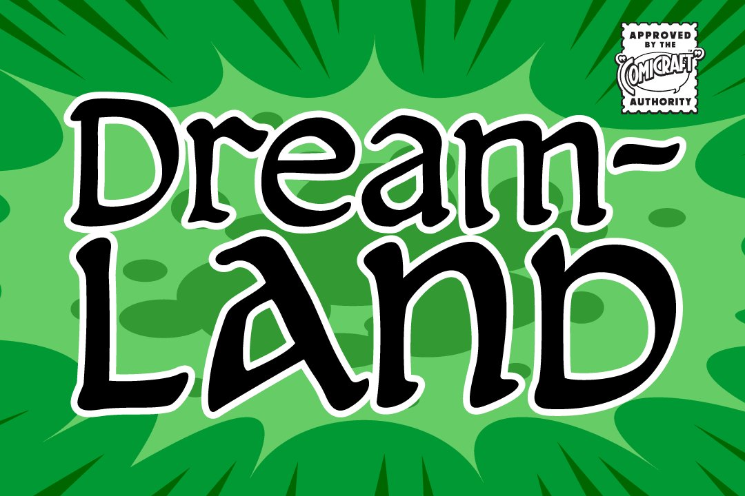 Dreamland - fantasy comic lettering cover image.