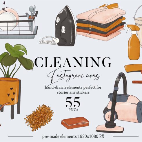 Cleaning service housekeeping icons cover image.