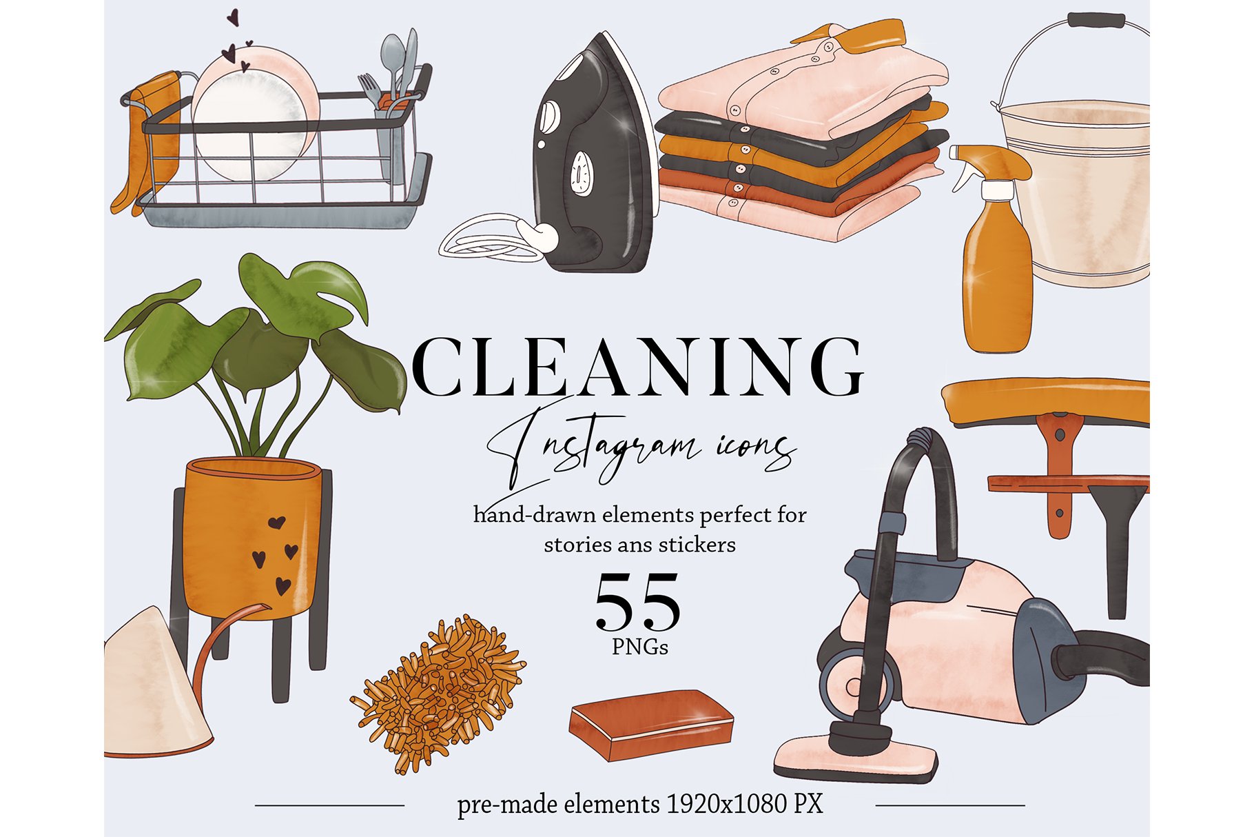 Cleaning service housekeeping icons cover image.