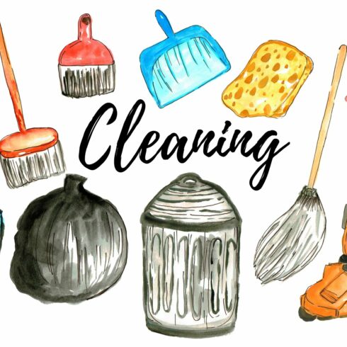 Watercolor Cleaning Clipart cover image.