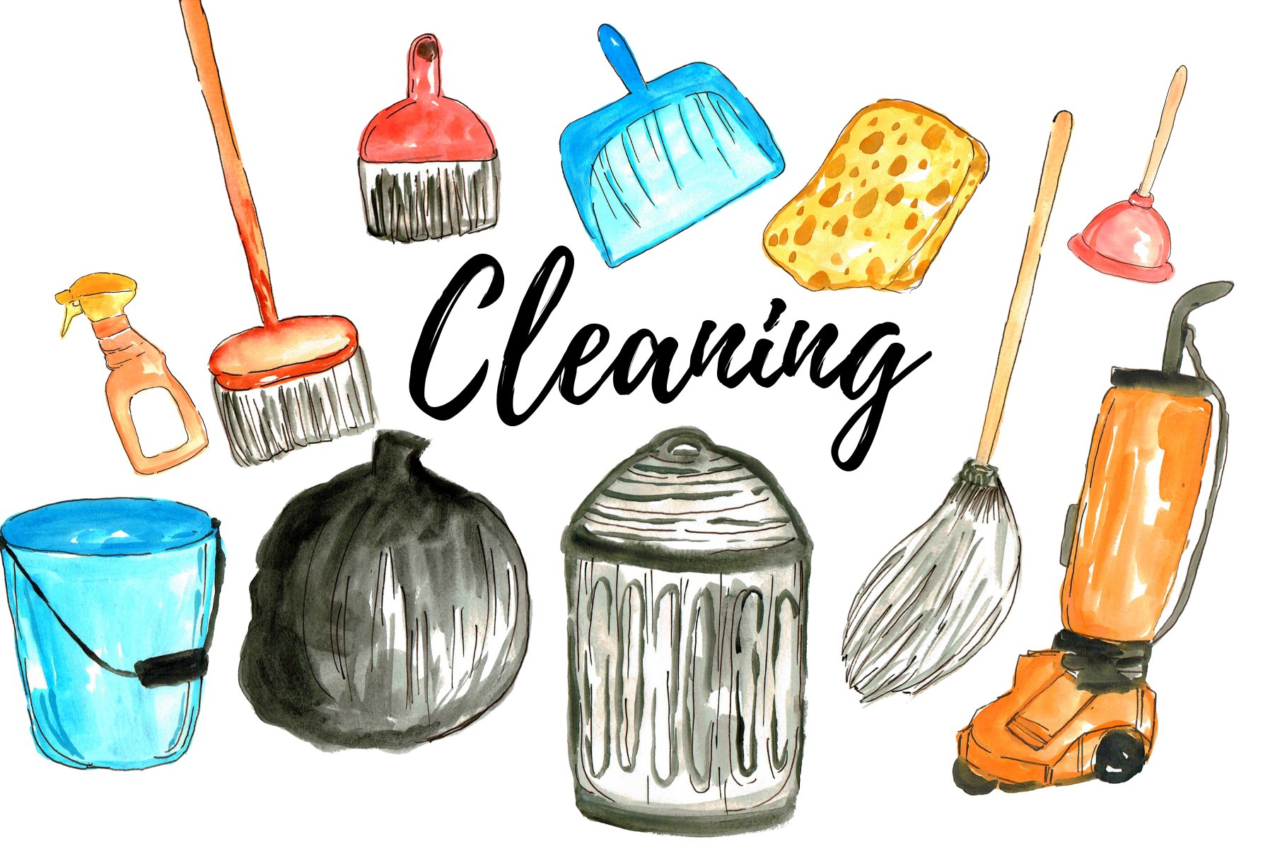 Watercolor Cleaning Clipart cover image.