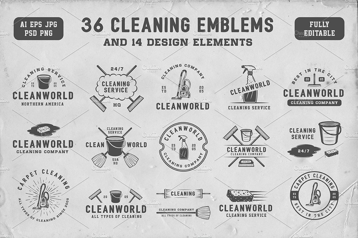 Set of Vintage Cleaning Emblems cover image.