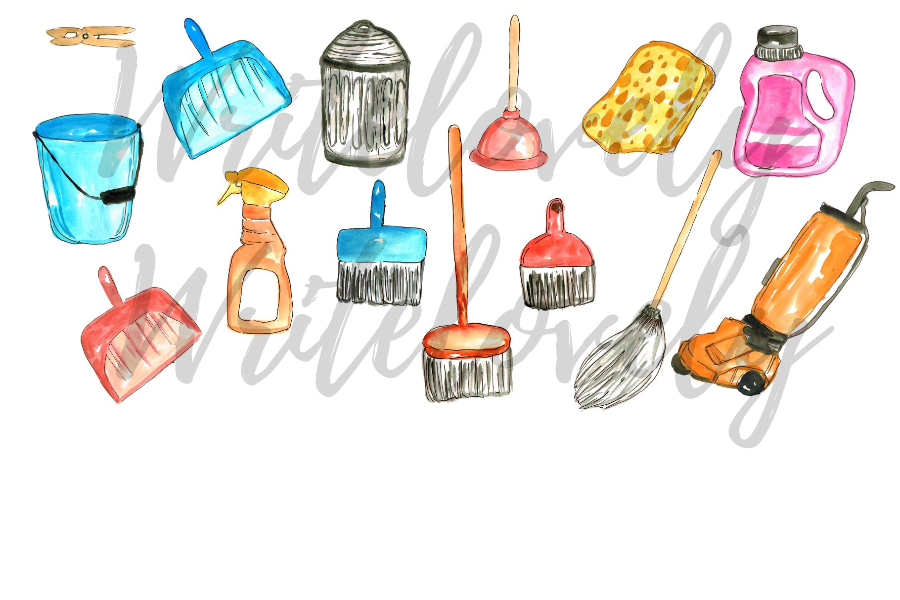 Watercolor Cleaning Clipart preview image.