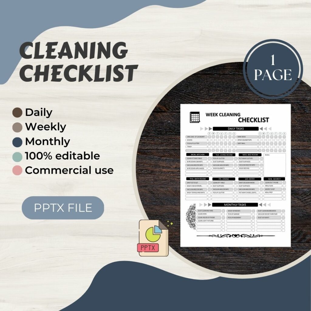 Cleaning checklist schedule log book totally editable for commercial ...