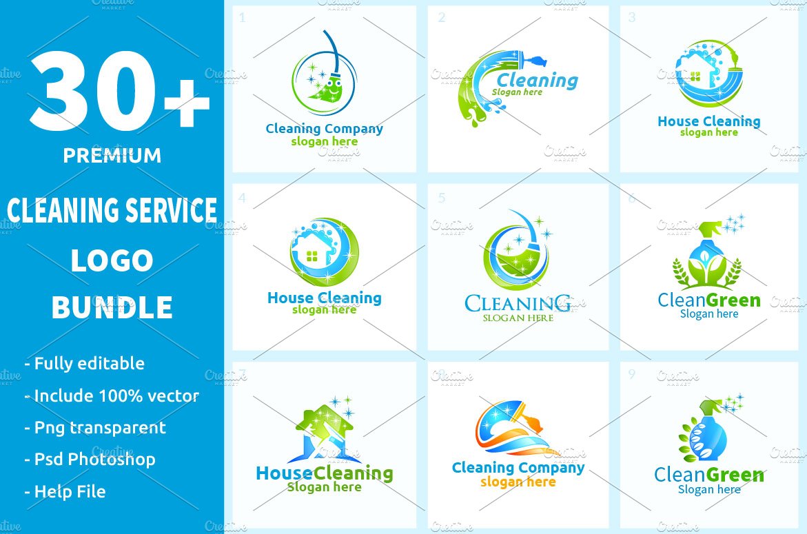 30+ Cleaning Service Logo Bundle cover image.