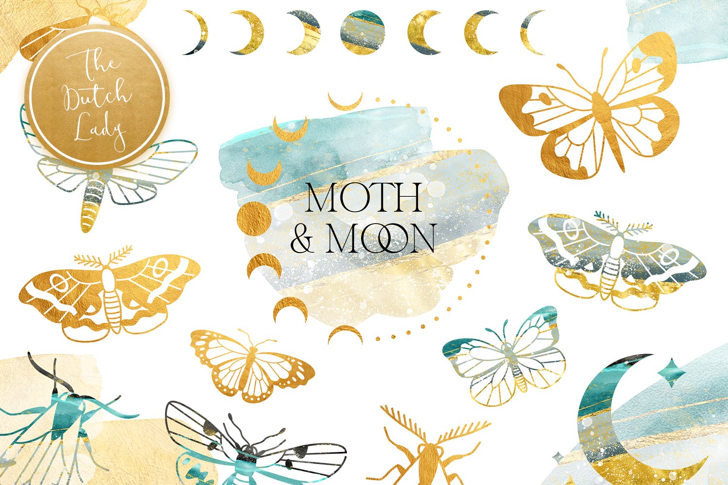 Moth & Moon Esoteric Clipart Set cover image.