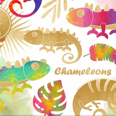 Chameleon Clipart Set cover image.