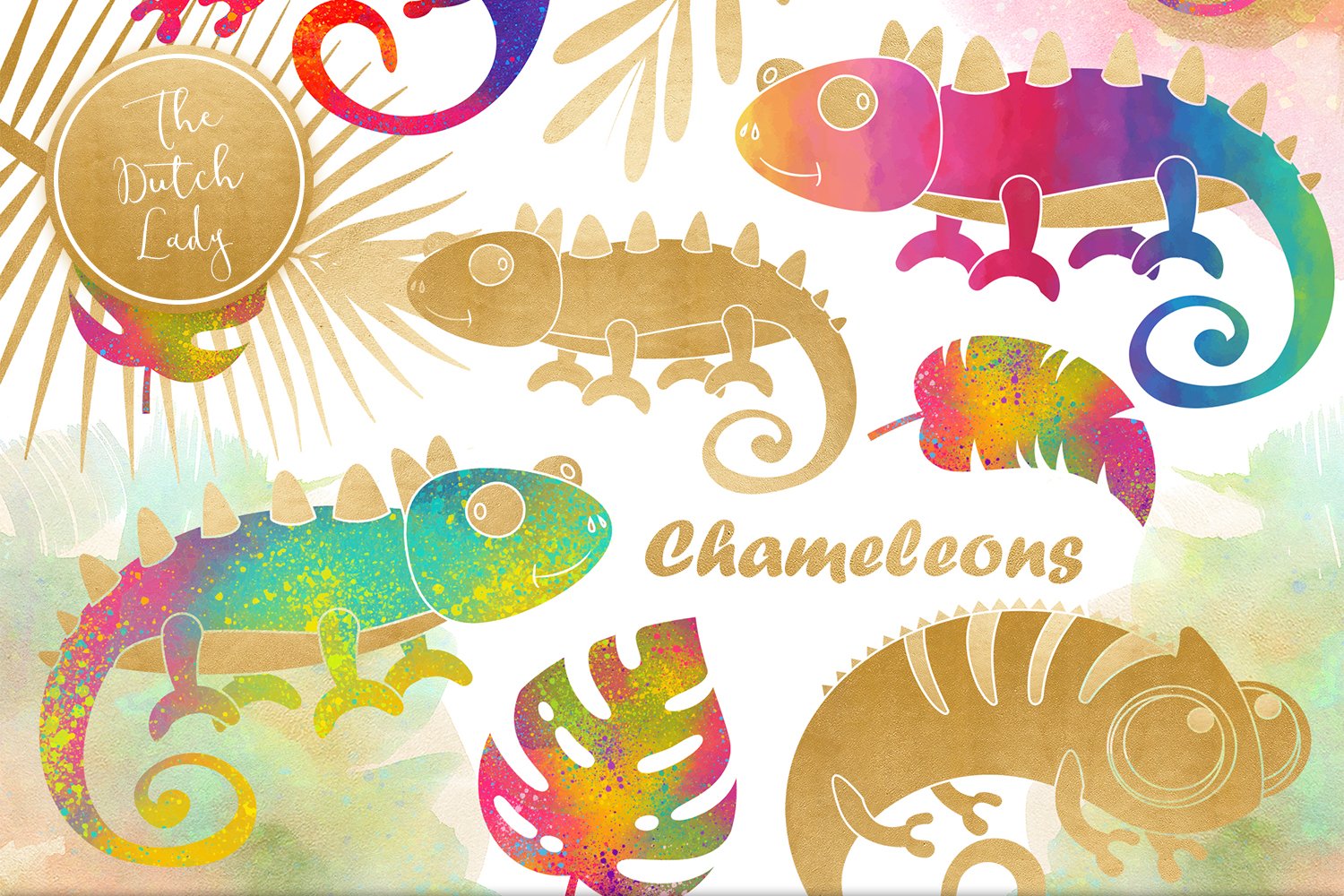Chameleon Clipart Set cover image.