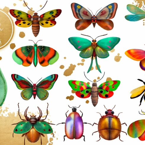 Beetles & Moths Clipart Set cover image.