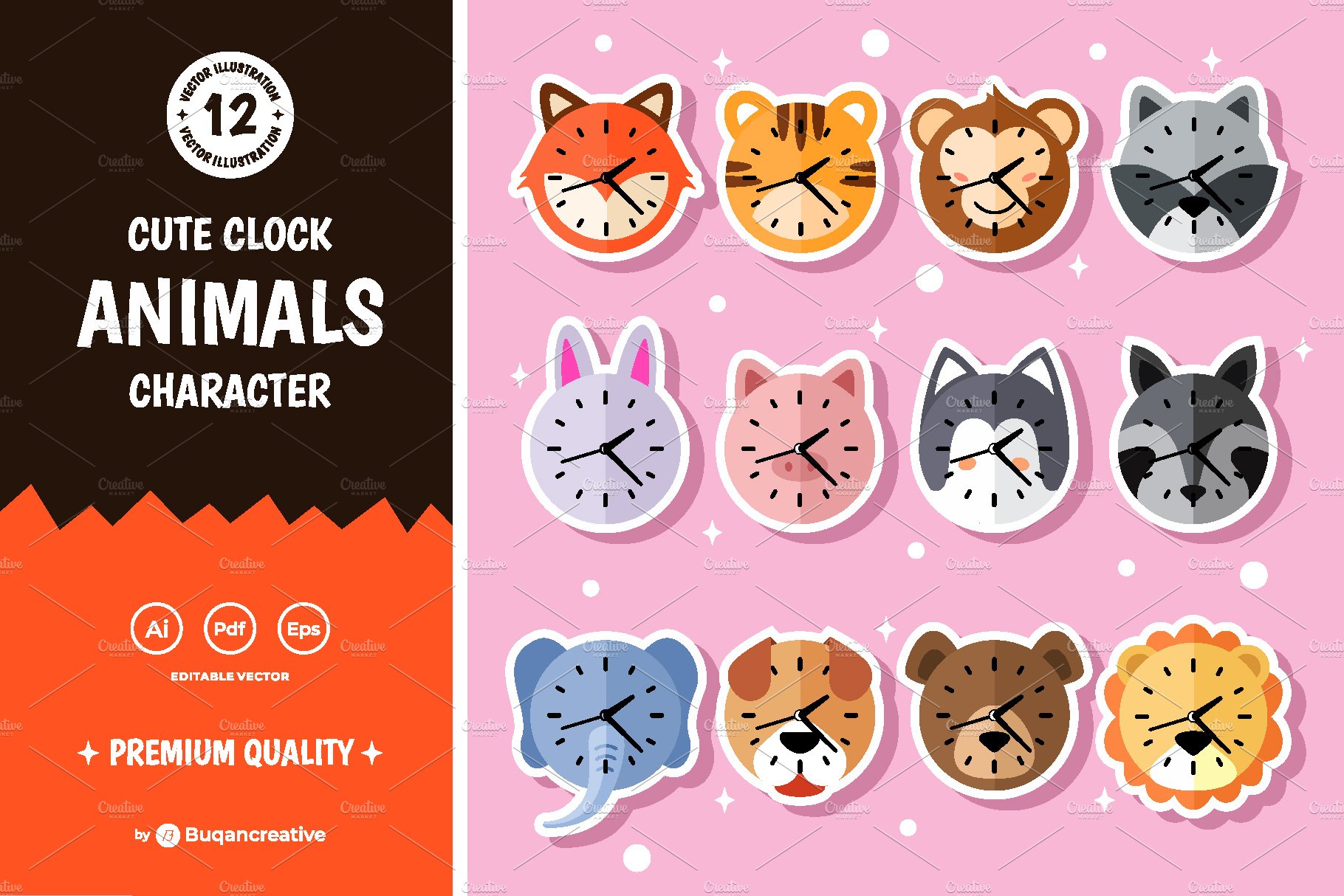 Clock Animals Character vector cover image.