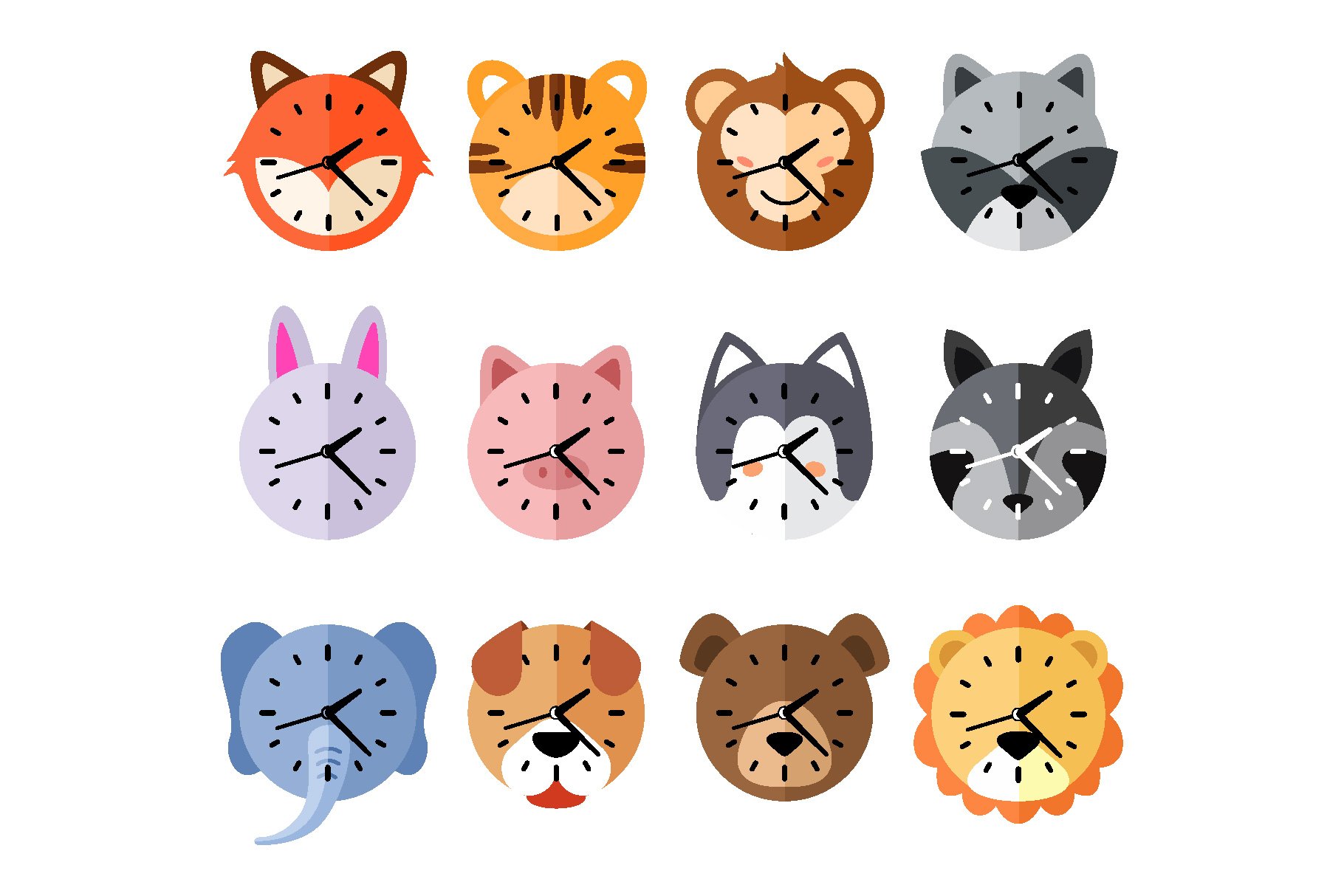 Clock Animals Character vector preview image.