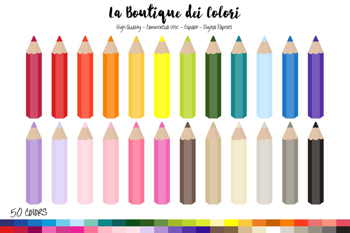 50 Rainbow Coloring Pencil Clipart cover image.