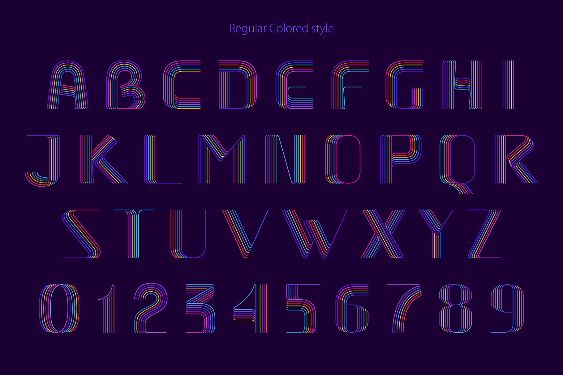Six Thin Lines Colored font preview image.
