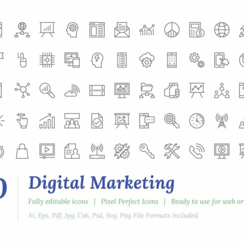 180 Digital Marketing Line Icons cover image.