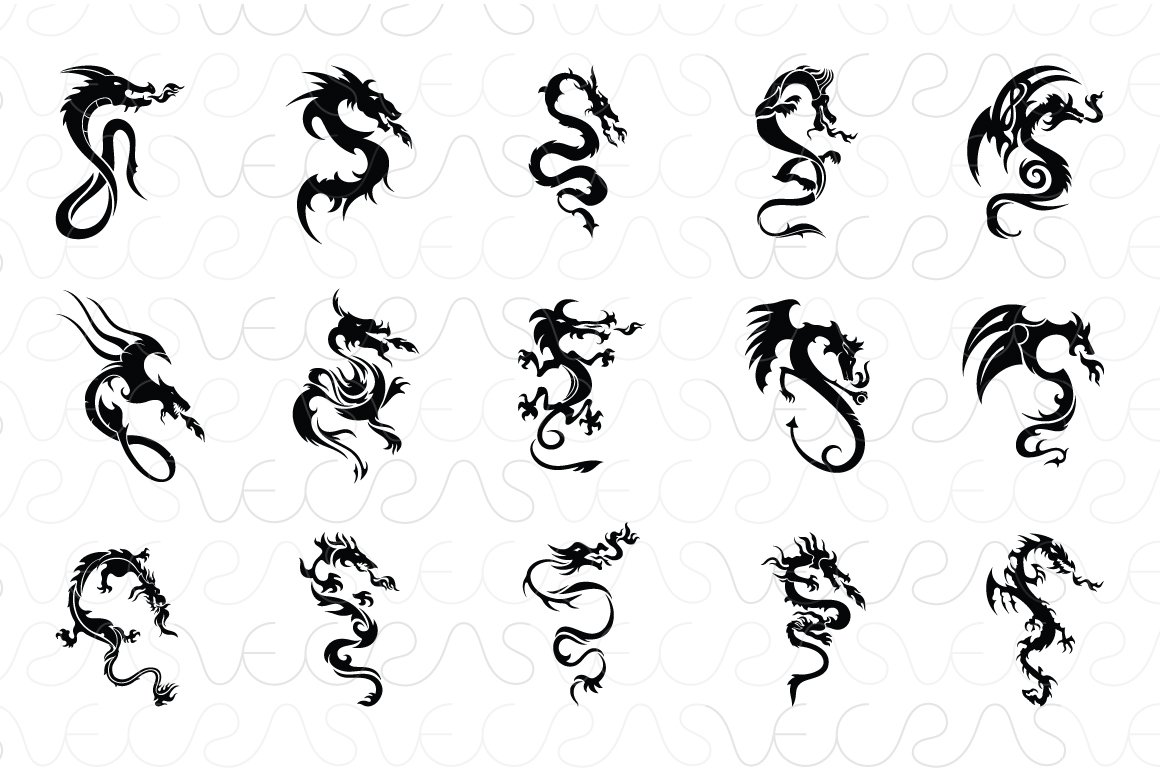 Fire Dragons Black Vector Set cover image.