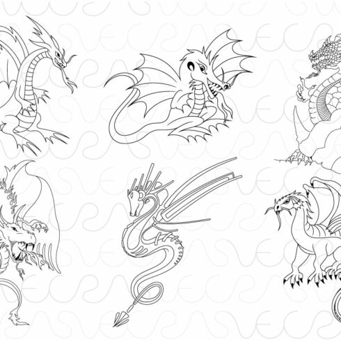 Fictional Dragons Linear Vector Set cover image.