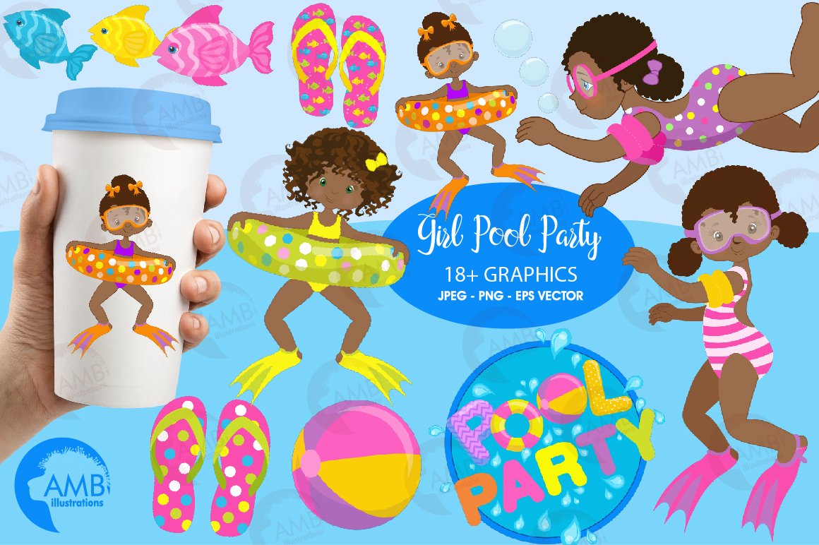 Boys Pool Party Clipart Vector PNG