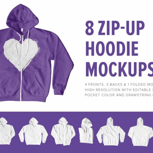 8 Premium Zip-Up Hoodie Mockups cover image.