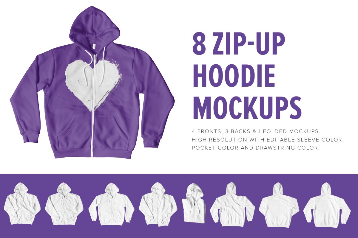 8 Premium Zip-Up Hoodie Mockups cover image.