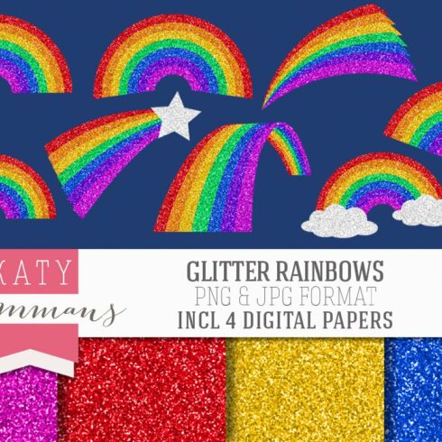 Glitter Rainbows clip art & papers cover image.