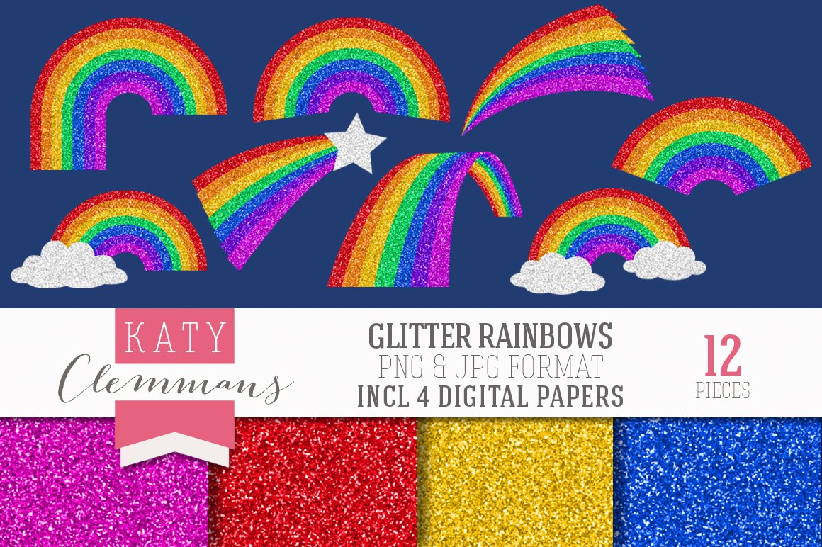 Glitter Rainbows clip art & papers cover image.