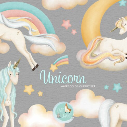Unicorn Watercolor Clipart cover image.