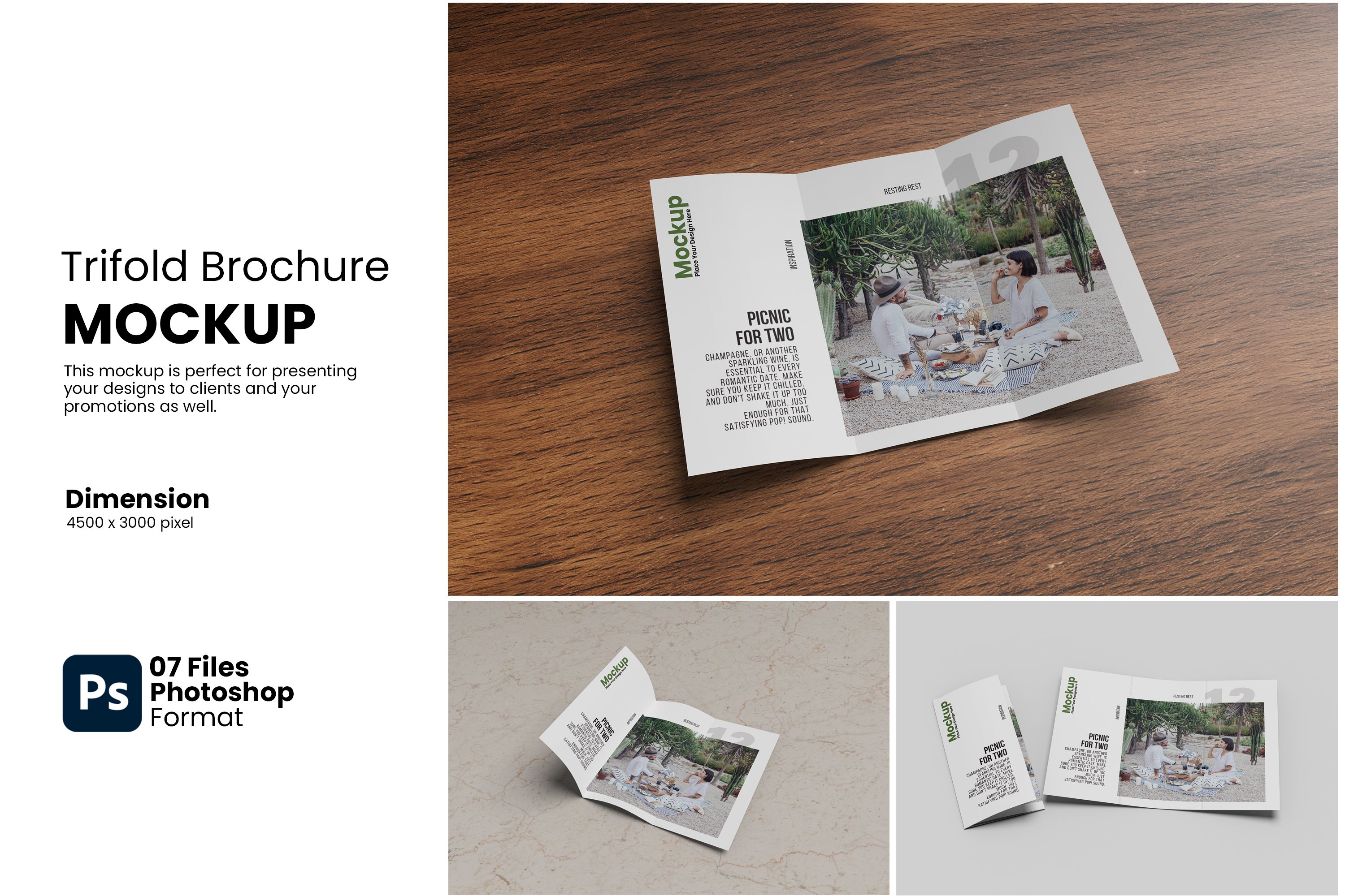 Trifold Brochure Mockup A4 cover image.
