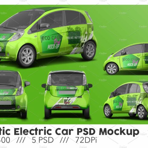 Realistic Electric Car PSD Mockup cover image.