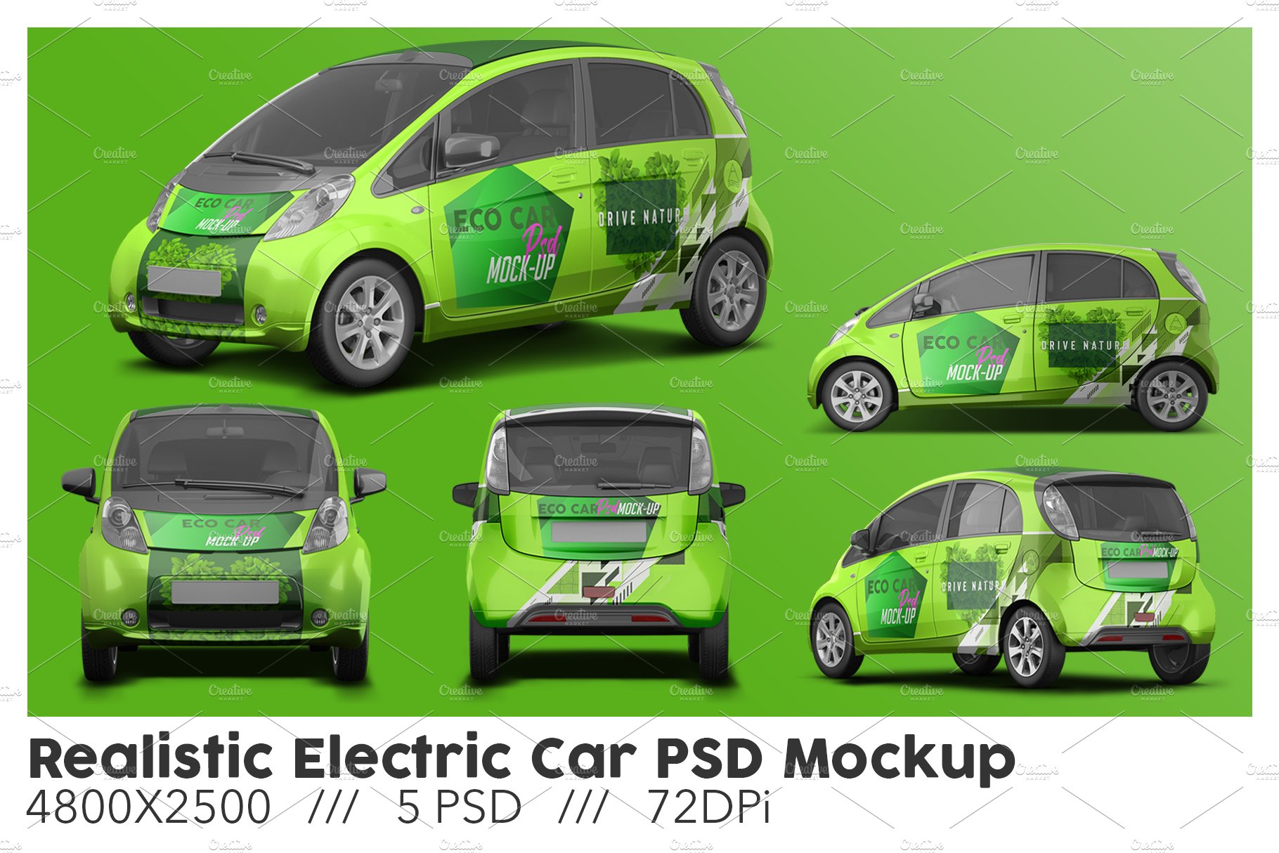 Realistic Electric Car PSD Mockup cover image.