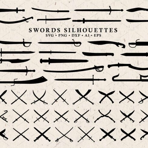 48 Swords Silhouettes Vector pack cover image.