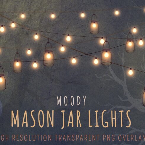 Mason jar string light clipart cover image.