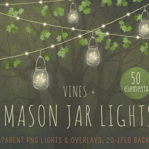 Mason jar lights + vines overlays cover image.