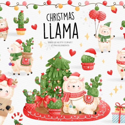 Christmas llama clipart cover image.