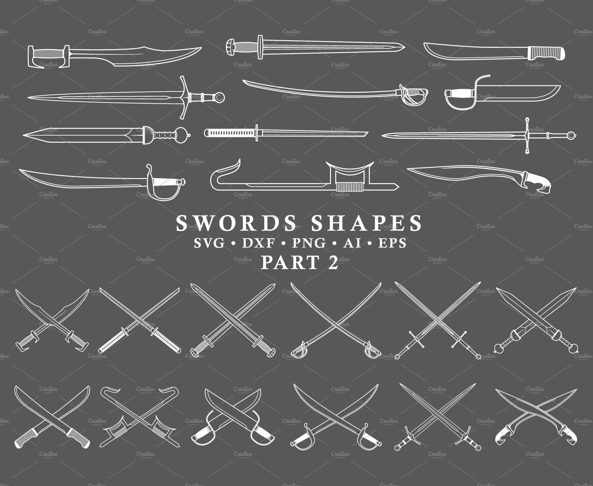 Sword Shapes & Crossed Swords Vector preview image.