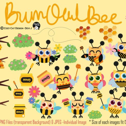 BumbOwlBee Digital Clipart cover image.
