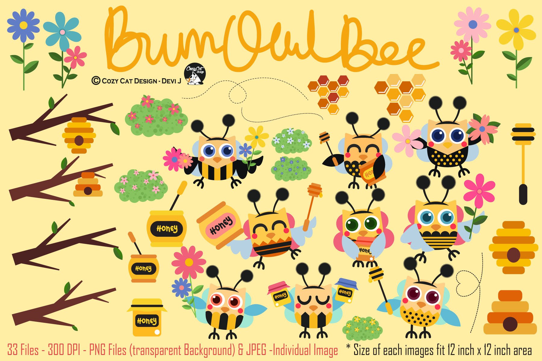 BumbOwlBee Digital Clipart cover image.