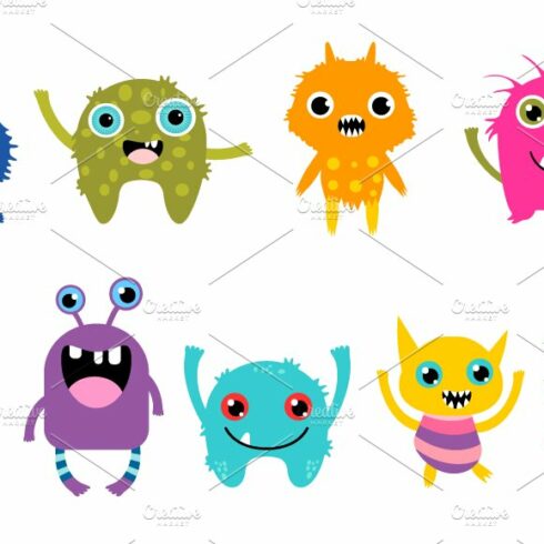 Cute little monsters clipart set cover image.