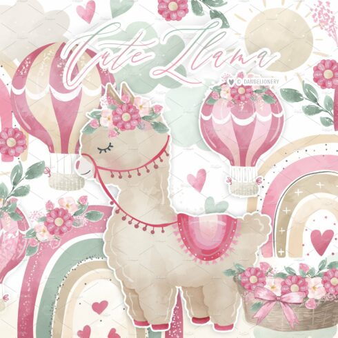 Cute Lama floral design cover image.