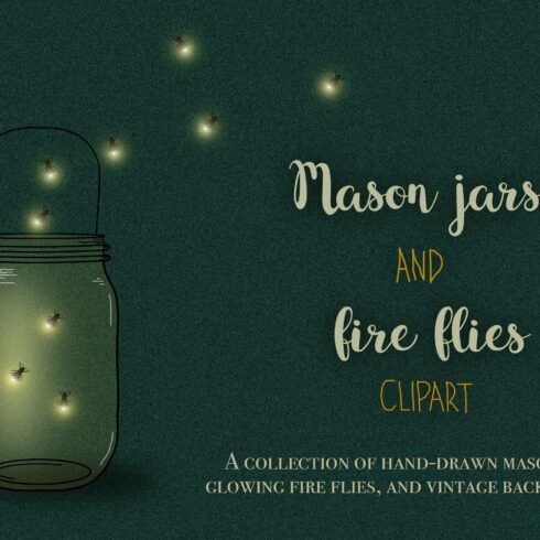 Mason jars and fireflies clipart cover image.
