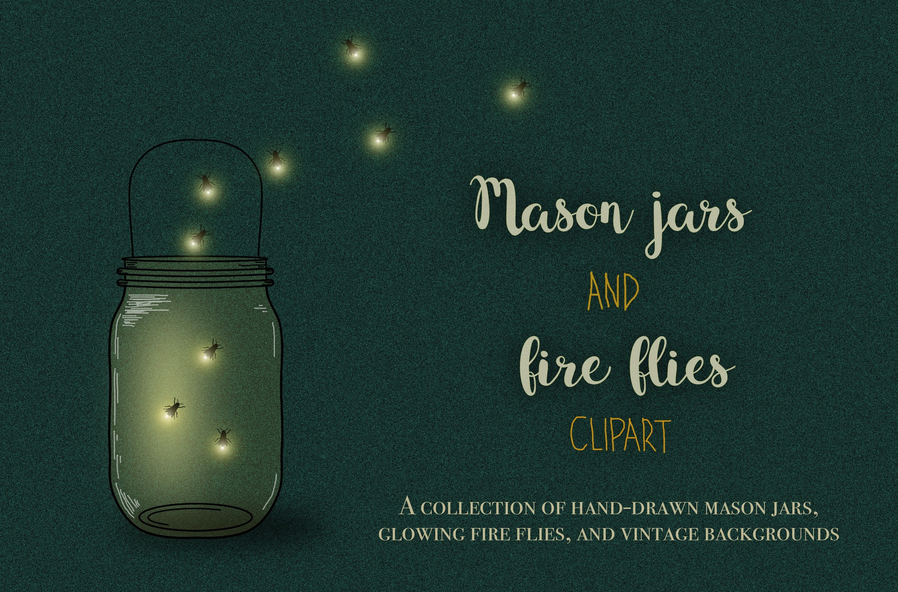 Mason jars and fireflies clipart cover image.