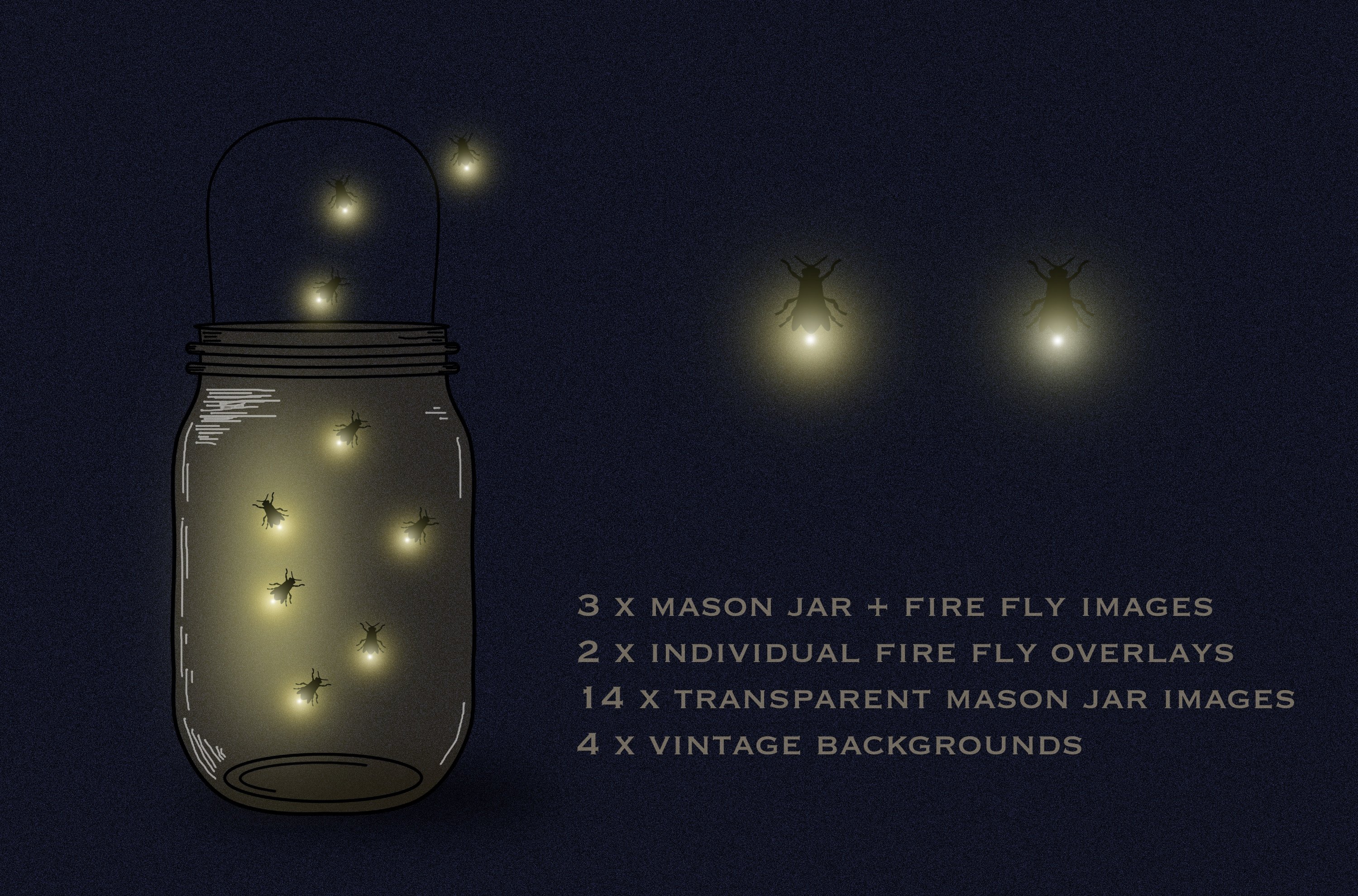 Mason jars and fireflies clipart preview image.