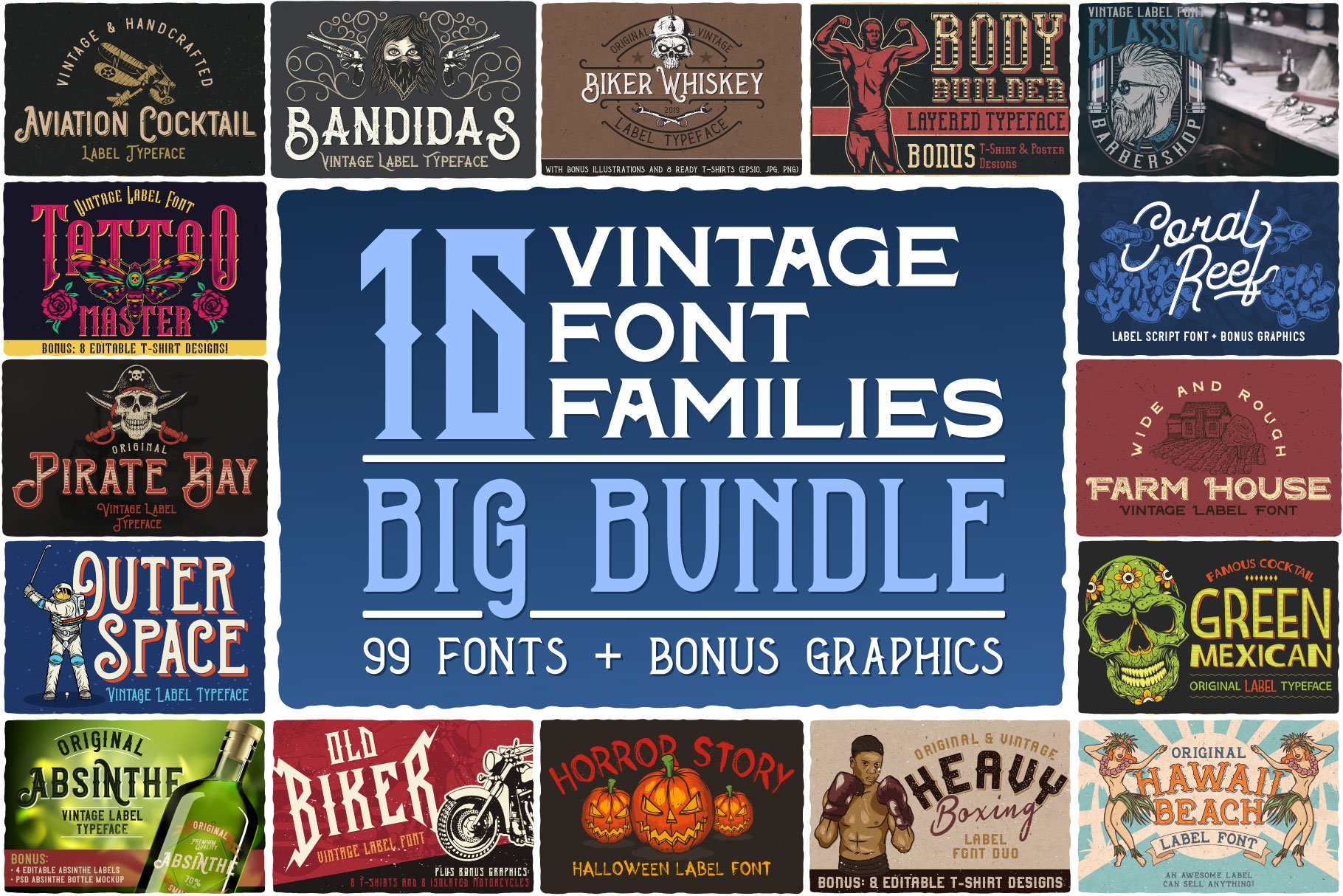 16 Font Families Bundle cover image.