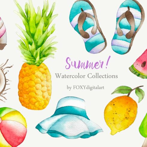 24 Watercolor Summer Clipart cover image.