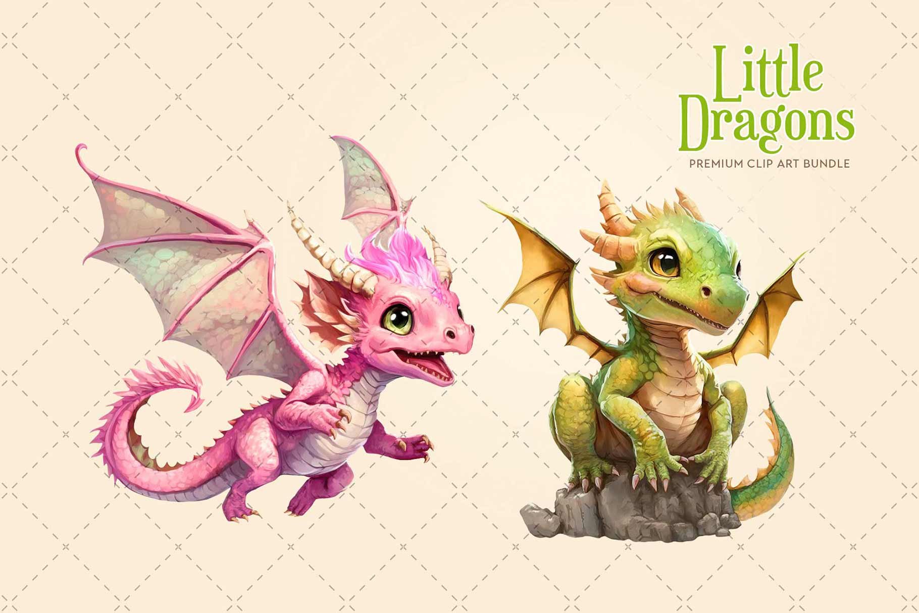Cute Dragons Clipart preview image.