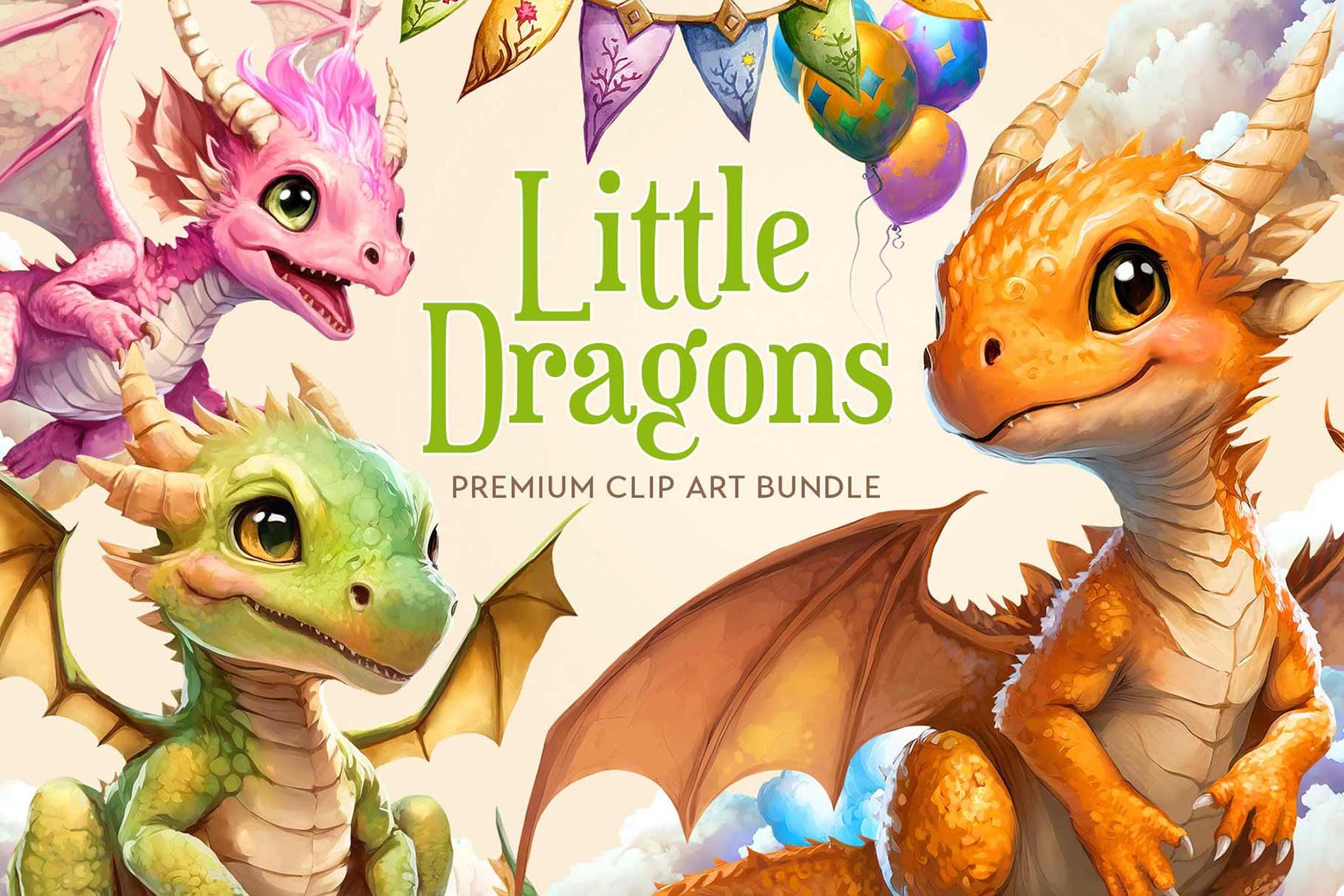 Cute Dragons Clipart cover image.