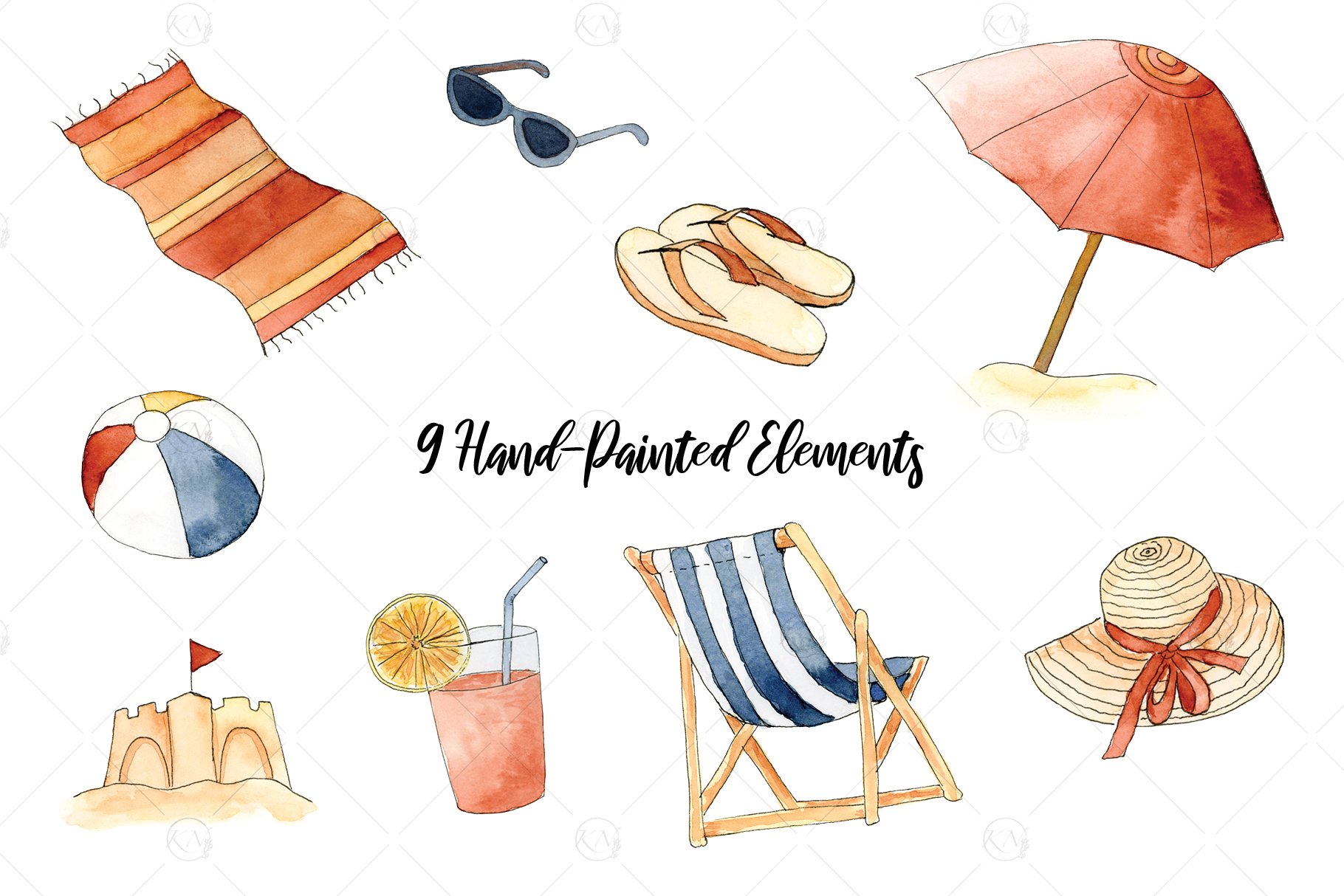 Watercolor Beach Day Graphics preview image.