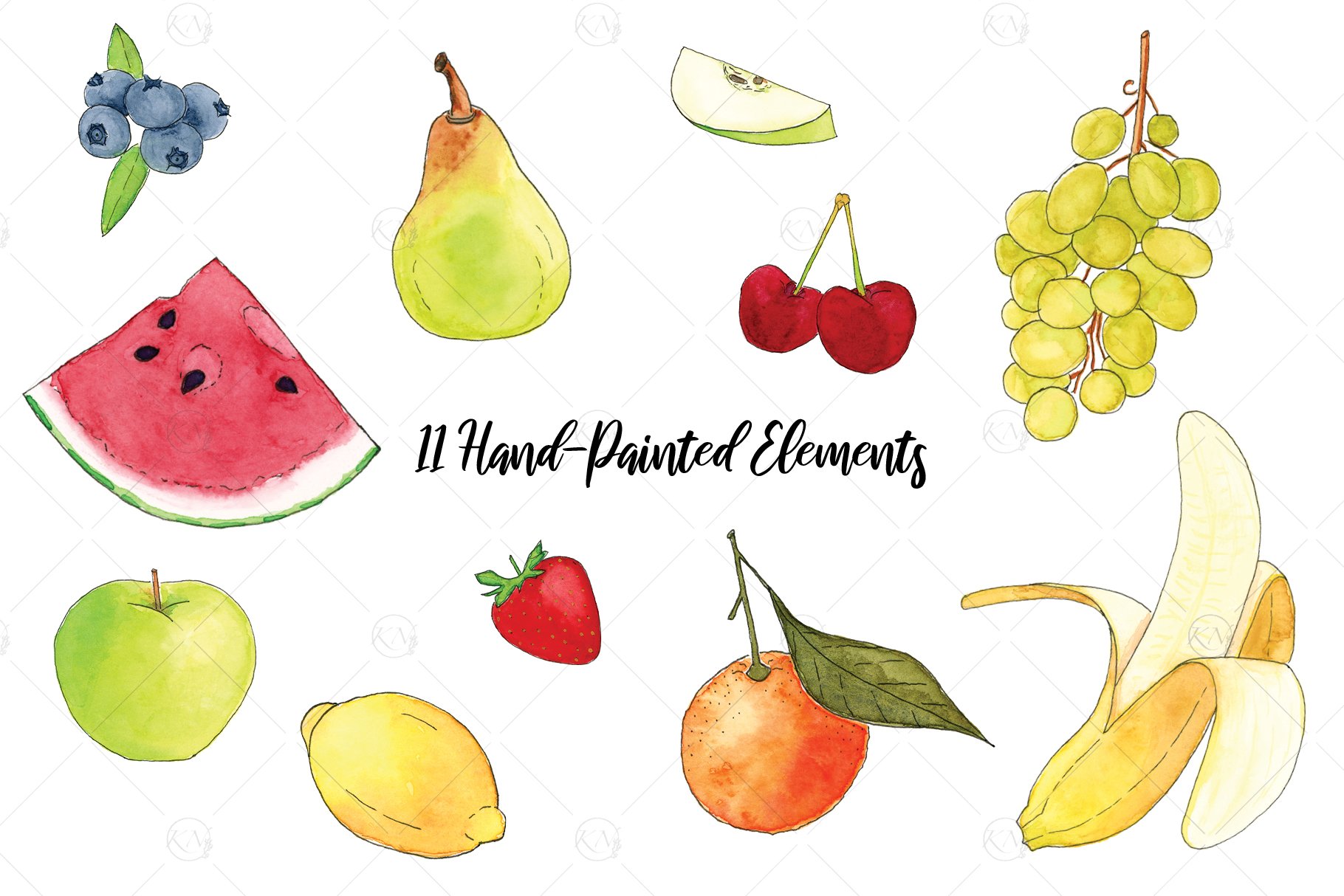 Watercolor Fruit Graphics preview image.
