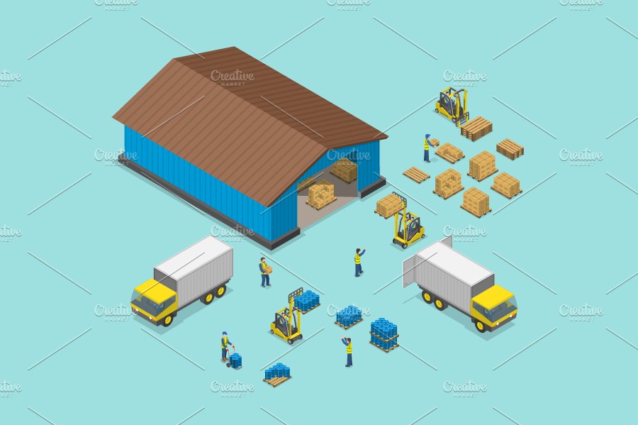 Warehouse isometric concept cover image.